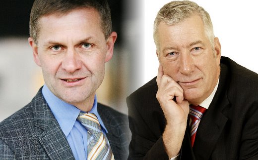 Erik Solheim og Sigbjørn Johnsen besøker Mysen onsdag. [i](Foto: Bjørn H Stuedal/ Esben Johansen)[/i]